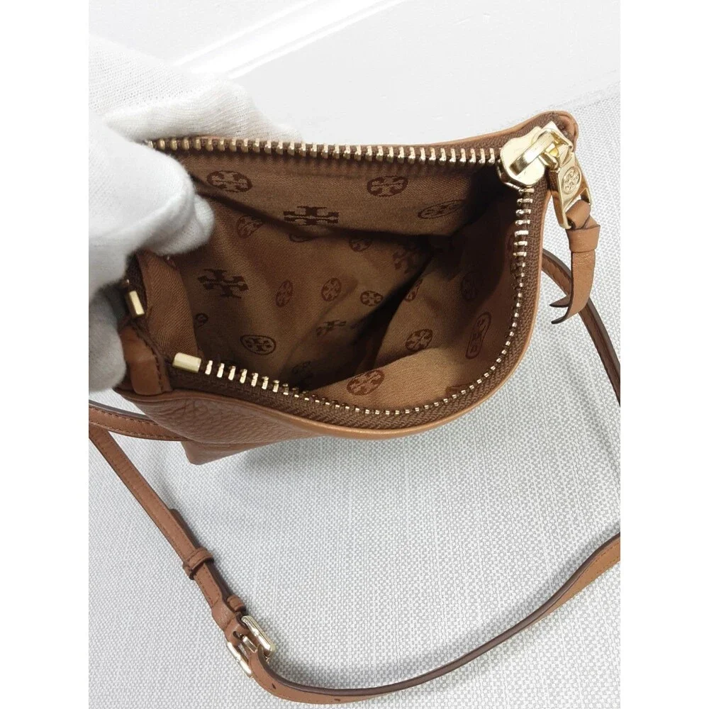 Tory Burch Robinson Crossbody Bag Small Clutch Foldover Tan Pebbled Leather